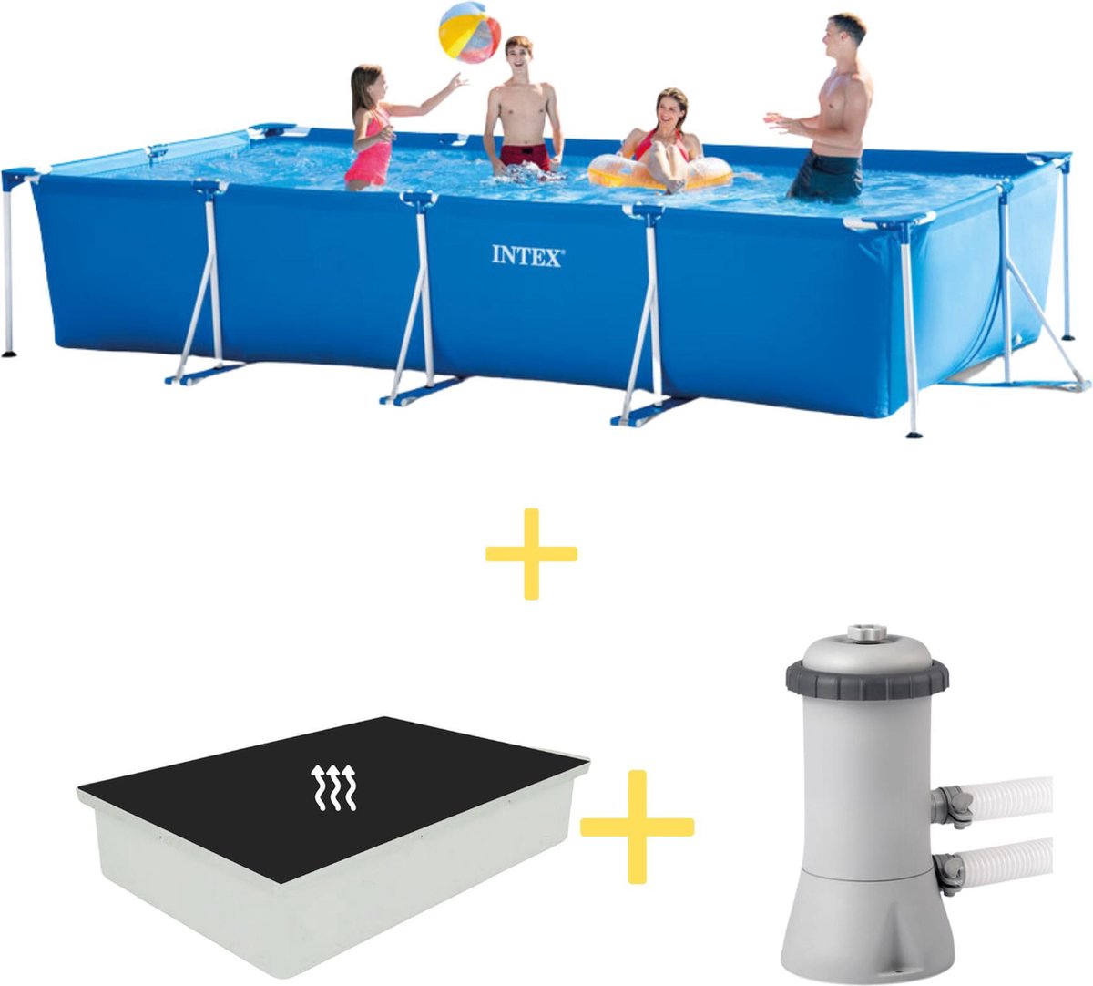 Intex Zwembad - Frame Pool - 450 X 220 X 84 Cm - Inclusief Filterpomp & Solarzeil - Blauw