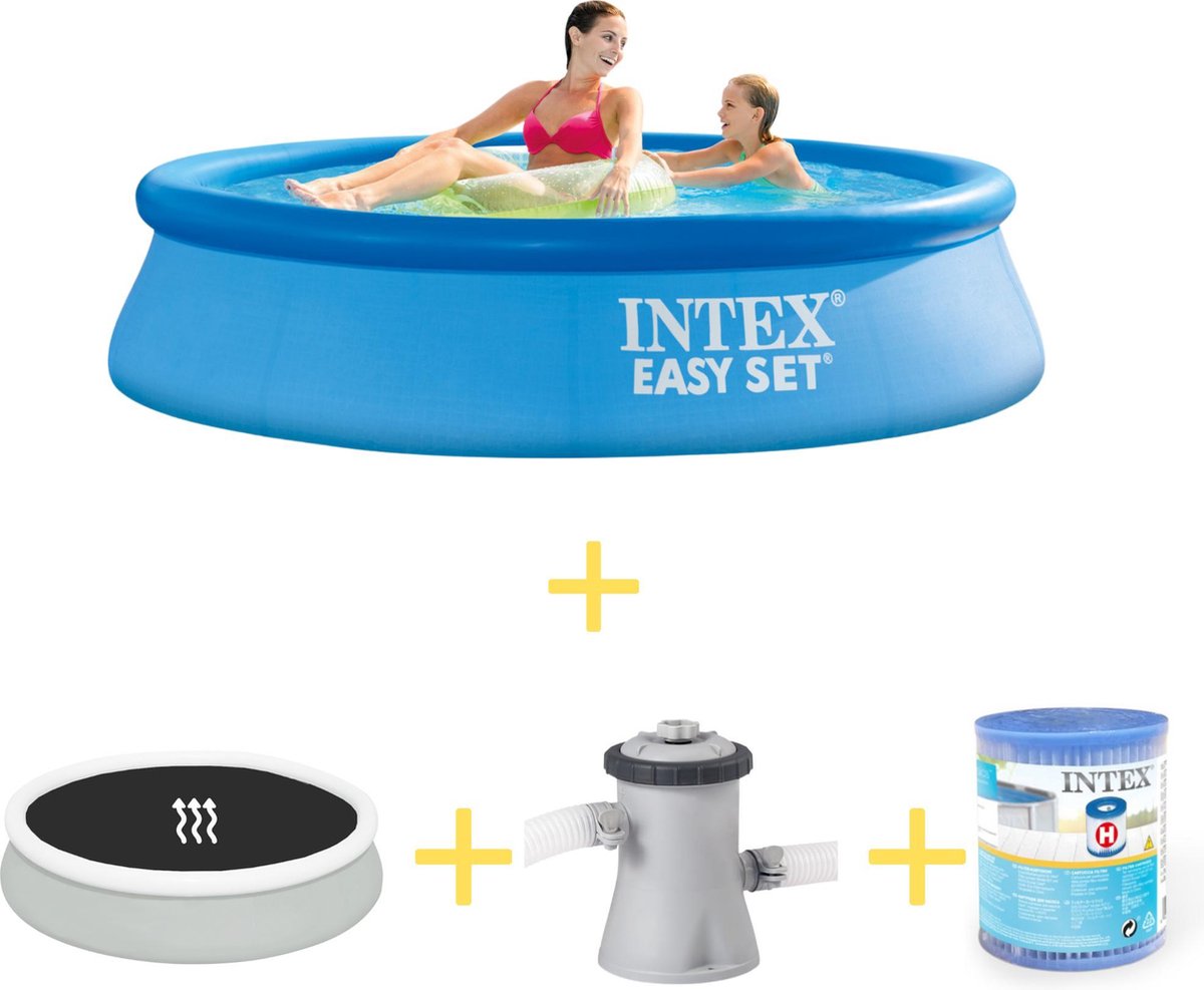 Intex Zwembad - Easy Set - 244 X 61 Cm - Inclusief Solarzeil, Filterpomp & Filter - Blauw