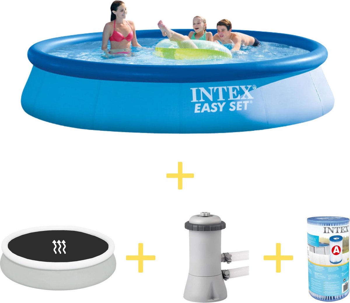 Intex Zwembad - Easy Set - 396 X 84 Cm - Inclusief Solarzeil, Filterpomp & Filter - Blauw