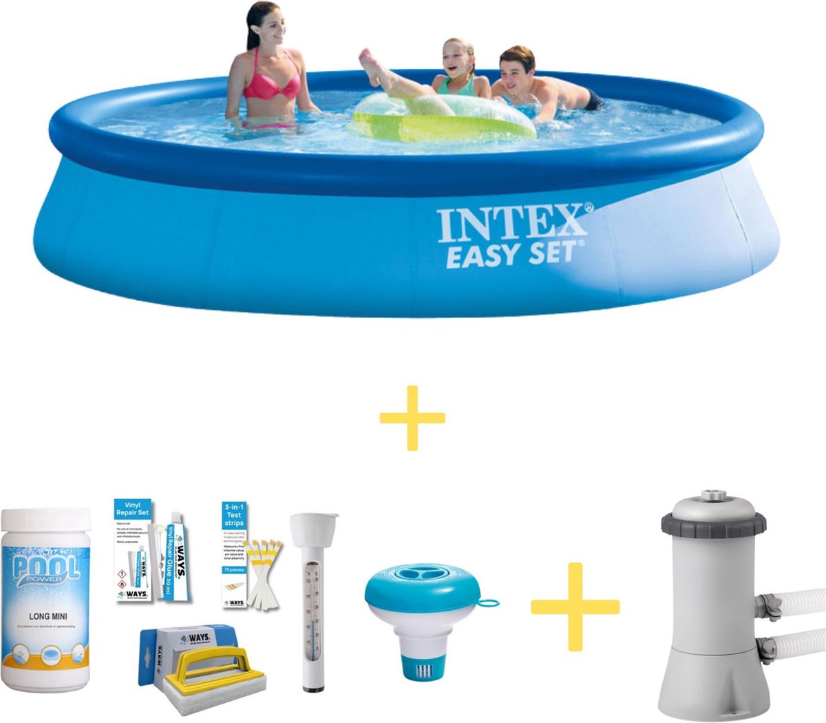 Intex Zwembad - Easy Set - 396 X 84 Cm - Inclusief Ways Onderhoudspakket & Filterpomp - Blauw