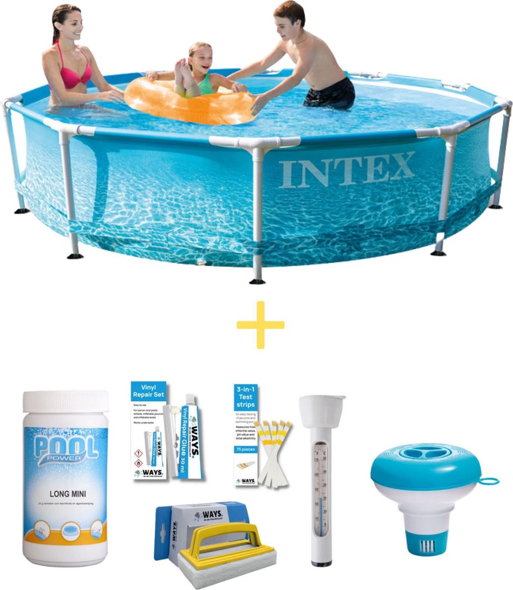 Intex Zwembad - Metal Frame - Strandzijde - 305 X 76 Cm - Inclusief Ways Onderhoudspakket - Blauw