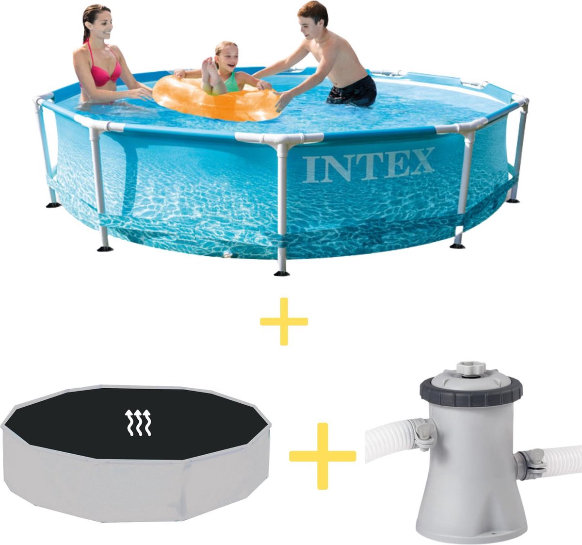 Intex Zwembad - Metal Frame - Strandzijde - 305 X 76 Cm - Inclusief Solarzeil & Filterpomp - Blauw