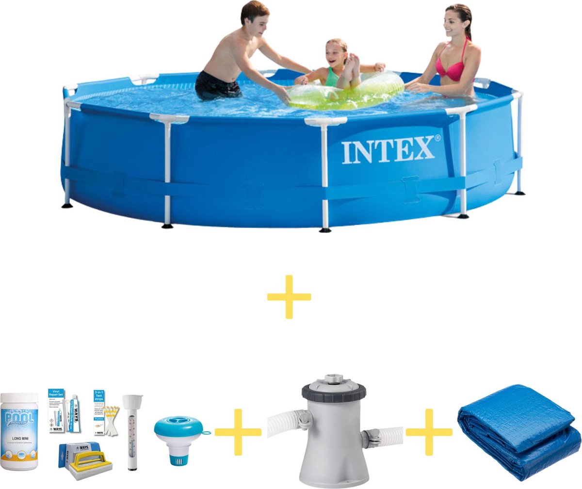 Intex Zwembad - Metal Frame - 305 X 76 Cm - Ways Onderhoudspakket, Filterpomp & Grondzeil - Blauw