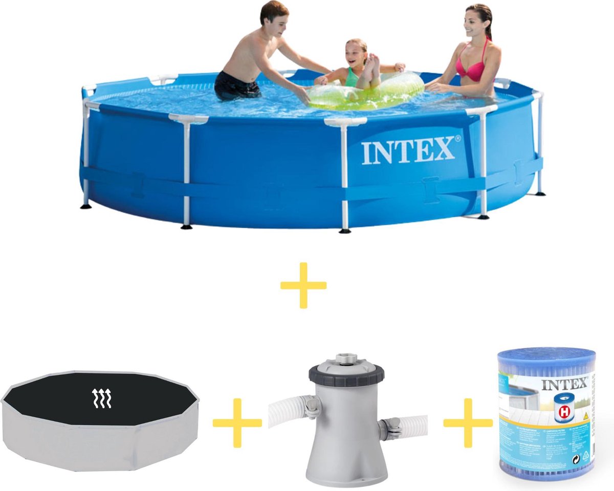 Intex Zwembad - Metal Frame - 305 X 76 Cm - Inclusief Solarzeil, Filterpomp & Filter - Blauw