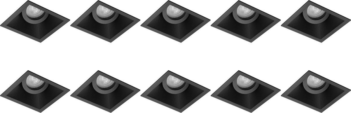 BES LED Spot Armatuur 10 Pack - Pragmi Zano Pro - Gu10 Fitting - Inbouw Vierkant - Mat - Aluminium - Kantelbaar - 93mm - Zwart