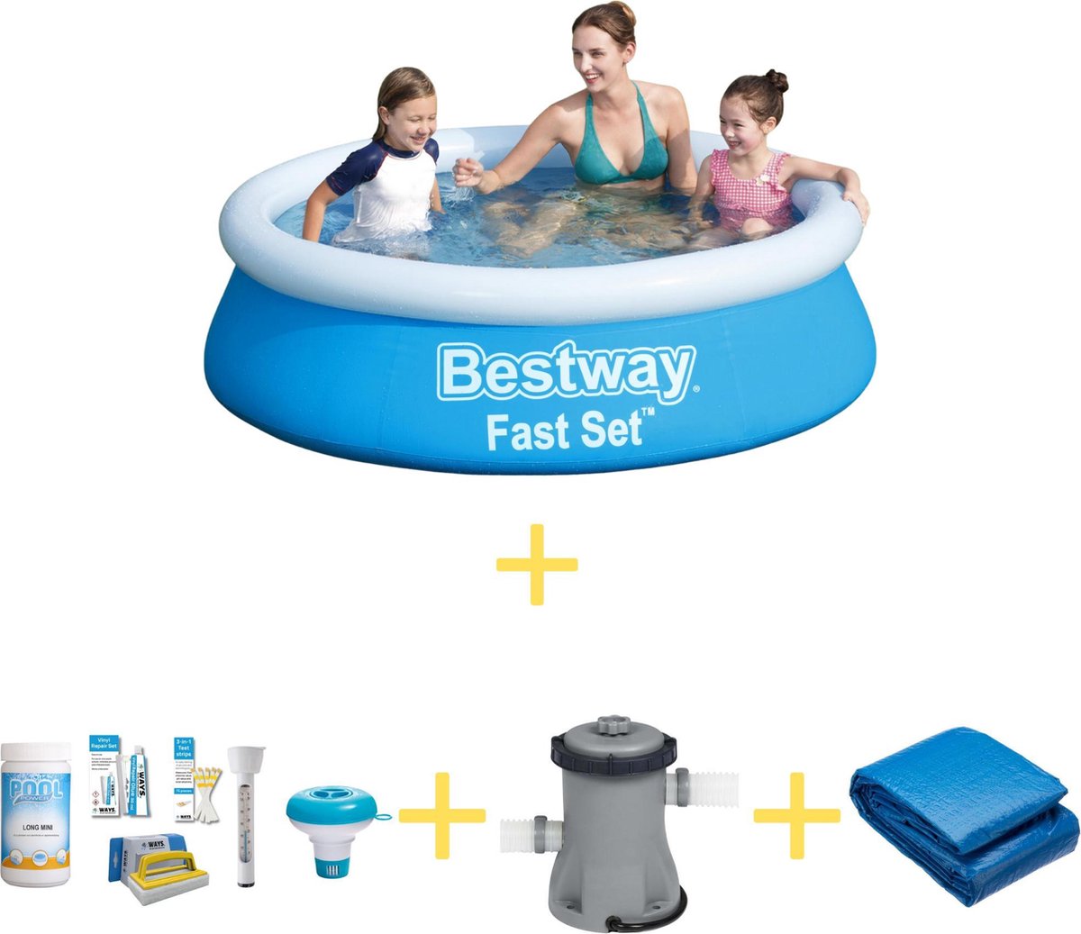 Bestway Zwembad - Fast Set - 183 X 51 Cm - Inclusief Ways Onderhoudspakket, Filterpomp & Grondzeil - Blauw