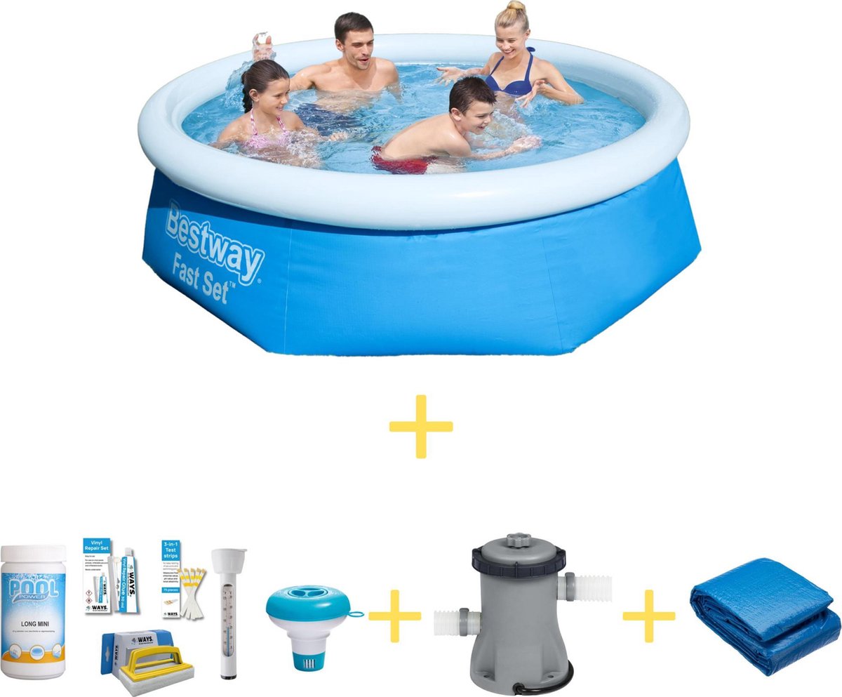 Bestway Zwembad - Fast Set - 244 X 66 Cm - Inclusief Ways Onderhoudspakket, Filterpomp & Grondzeil - Blauw