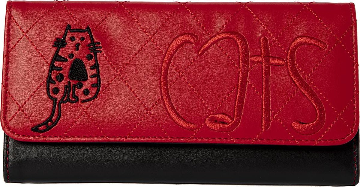 Biggdesign Cats Dames Portemonnee - Portefeuille Vrouwen - Rood - Zwart