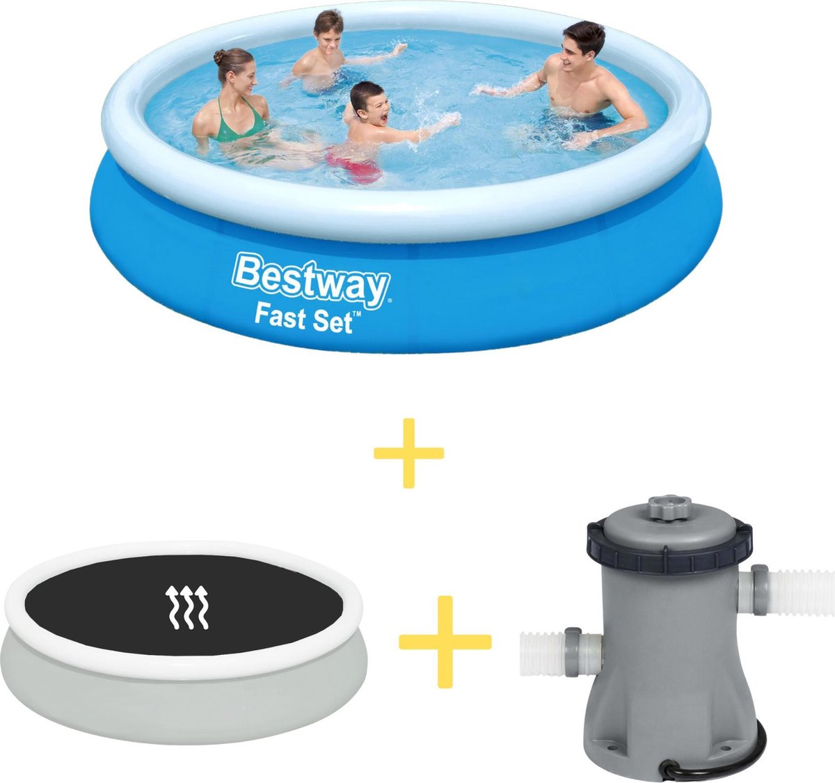 Bestway Zwembad - Fast Set - 366 X 76 Cm - Inclusief Solarzeil & Filterpomp - Blauw
