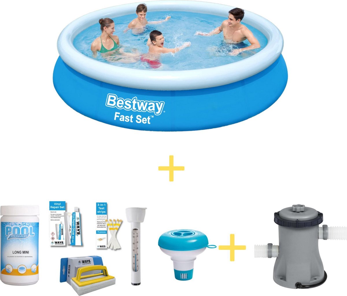 Bestway Zwembad - Fast Set - 366 X 76 Cm - Inclusief Ways Onderhoudspakket & Filterpomp - Blauw