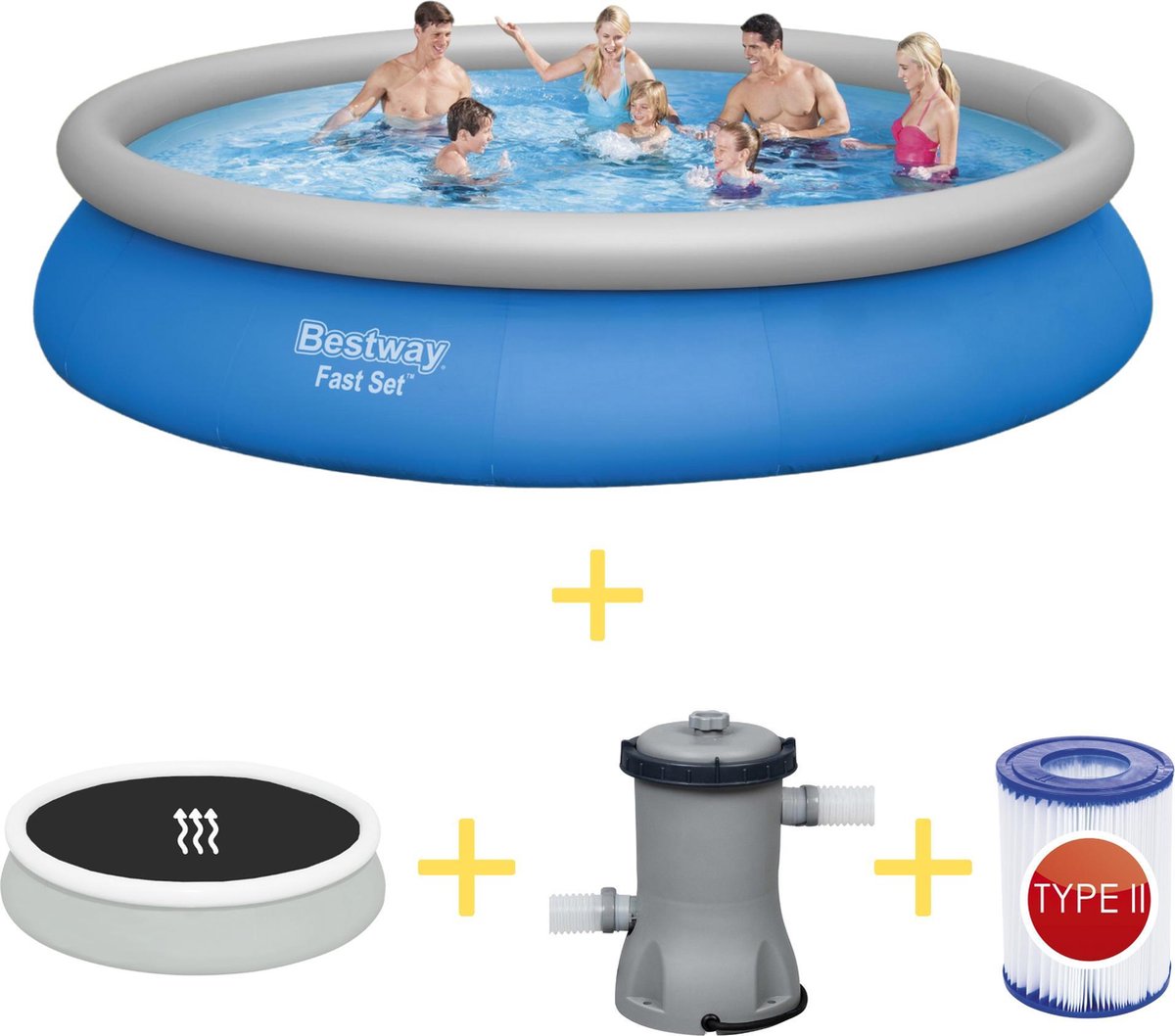 Bestway Zwembad - Fast Set - 457 X 84 Cm - Inclusief Solarzeil, Filterpomp & Filter - Blauw