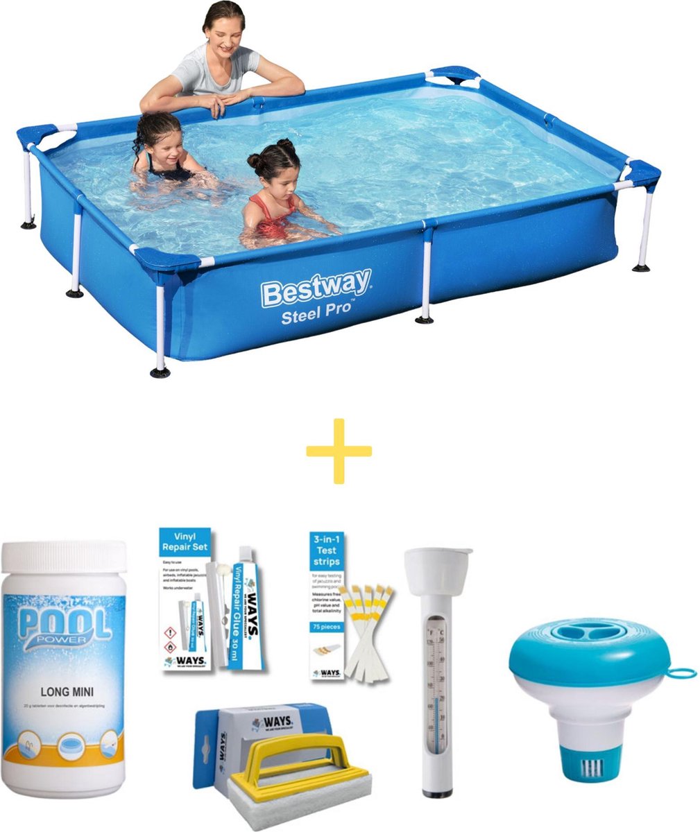 Bestway Zwembad - Steel Pro - 221 X 150 X 43 Cm - Inclusief Ways Onderhoudspakket - Blauw