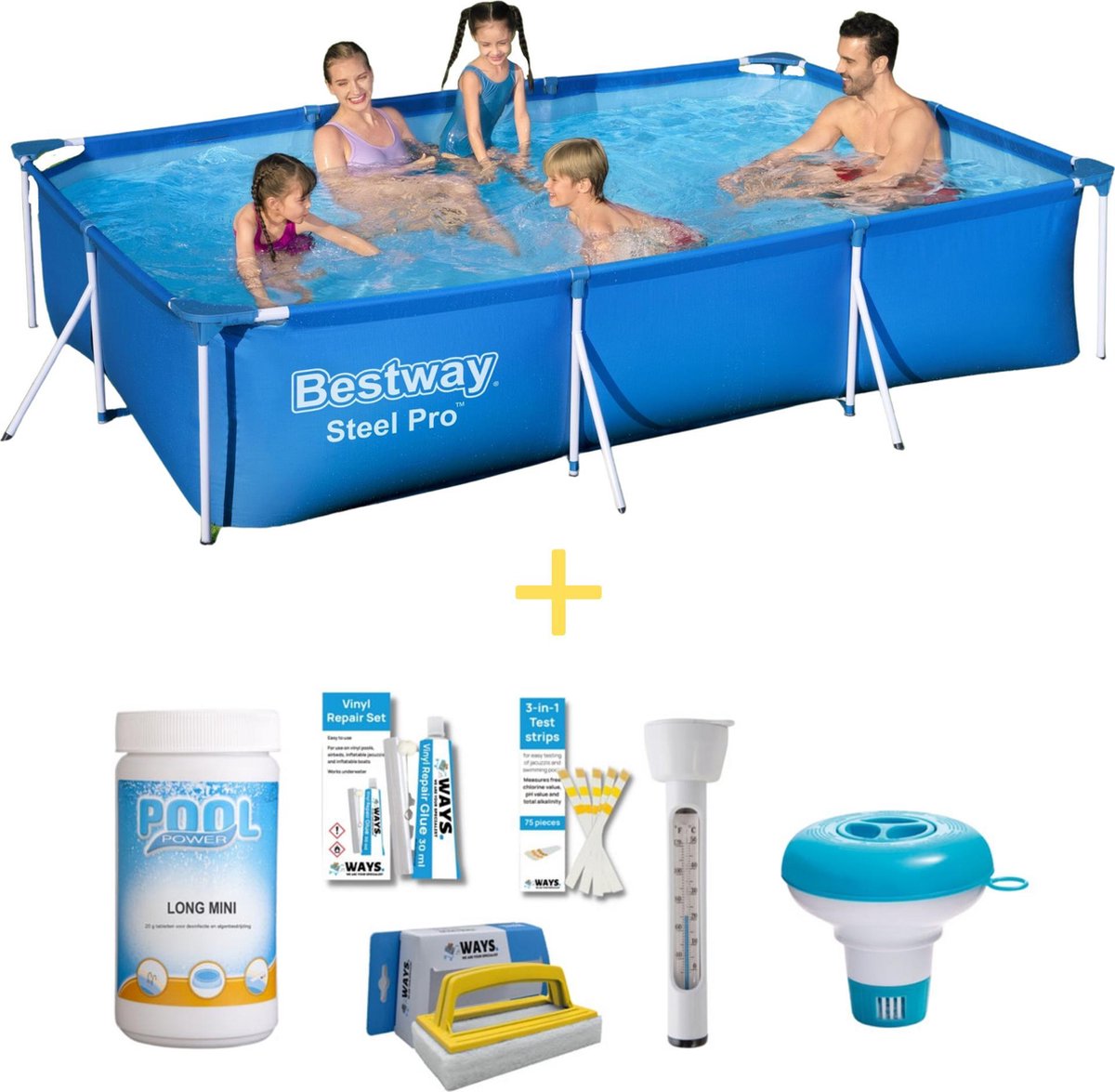 Bestway Zwembad - Steel Pro - 300 X 201 X 66 Cm - Inclusief Ways Onderhoudspakket - Blauw