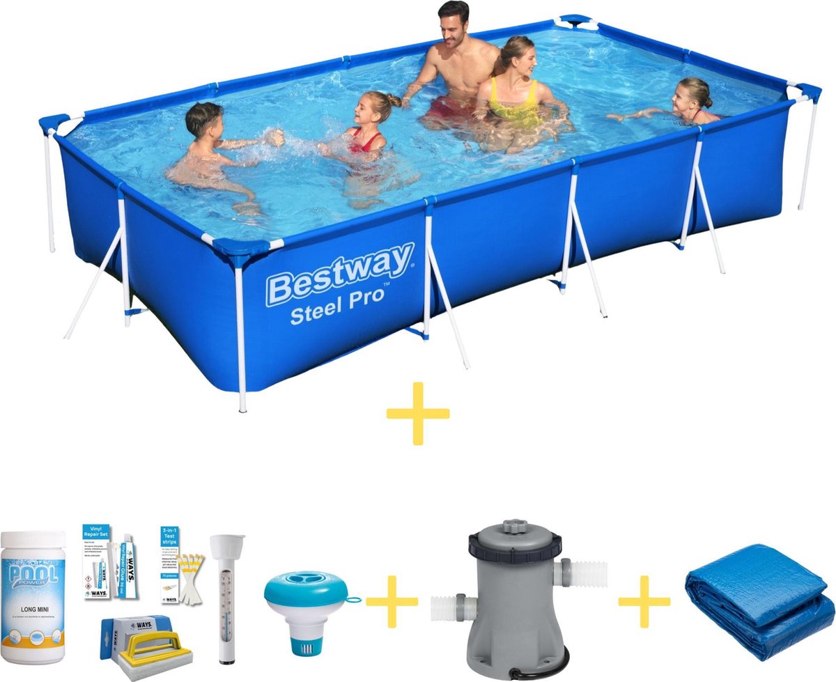 Bestway Zwembad - Steel Pro - 400 X 211 X 81 Cm - Inclusief Ways Onderhoudspakket, Filterpomp & Grondzeil - Blauw