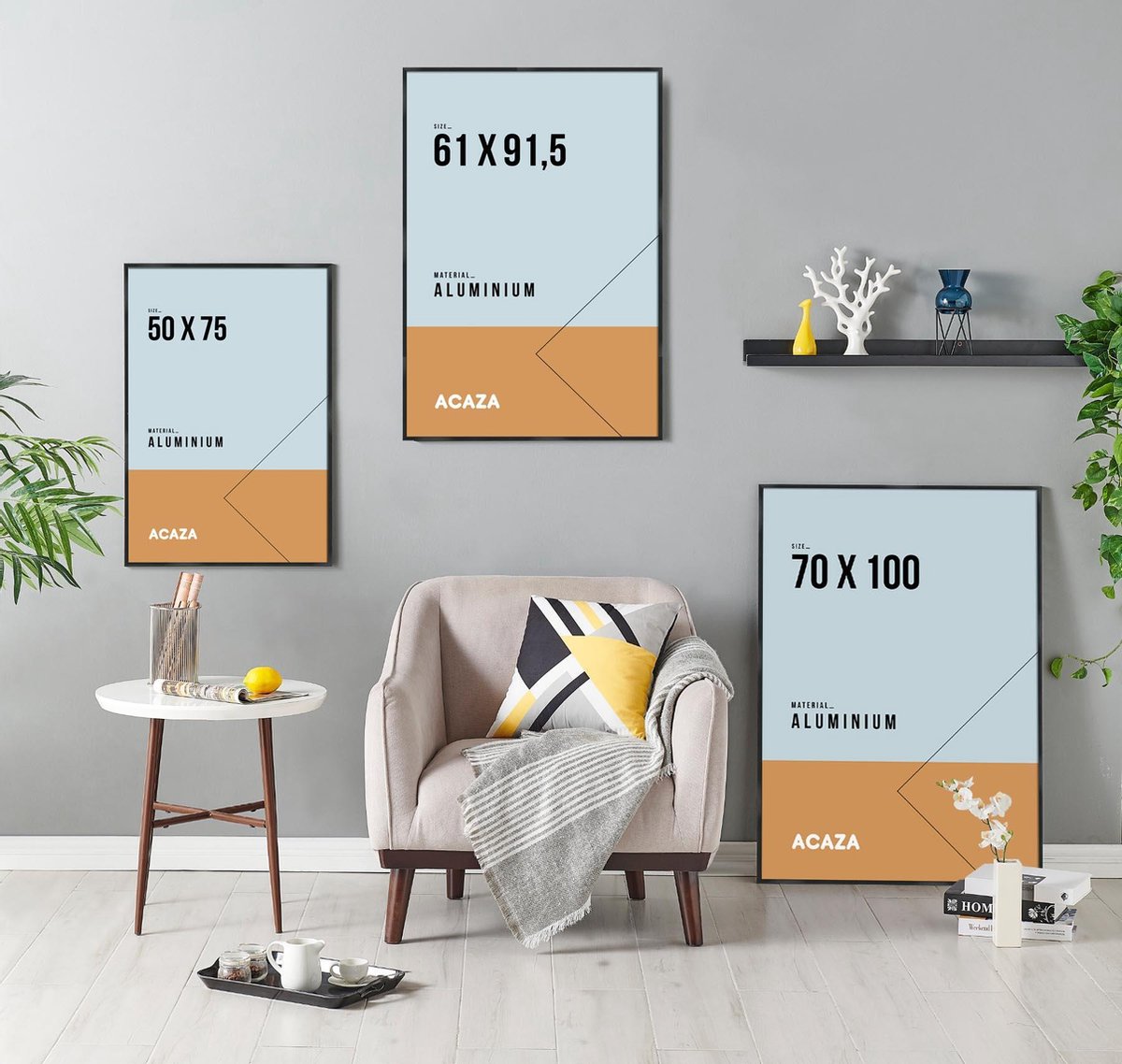 Acaza Aluminium Fotokader, Fotolijst Met Formaat 50 Cm X 75 Cm, Plexiglas,e Rand - Zwart