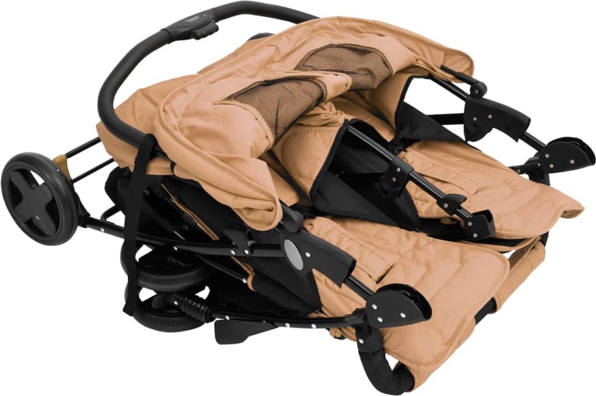 Vidaxl Tweelingkinderwagen Staal Taupe