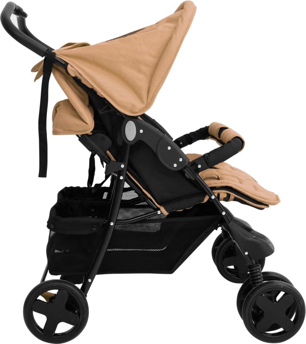 Vidaxl Tweelingkinderwagen Staal Taupe