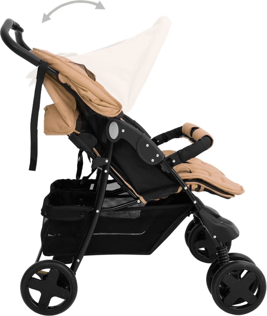 Vidaxl Tweelingkinderwagen Staal Taupe