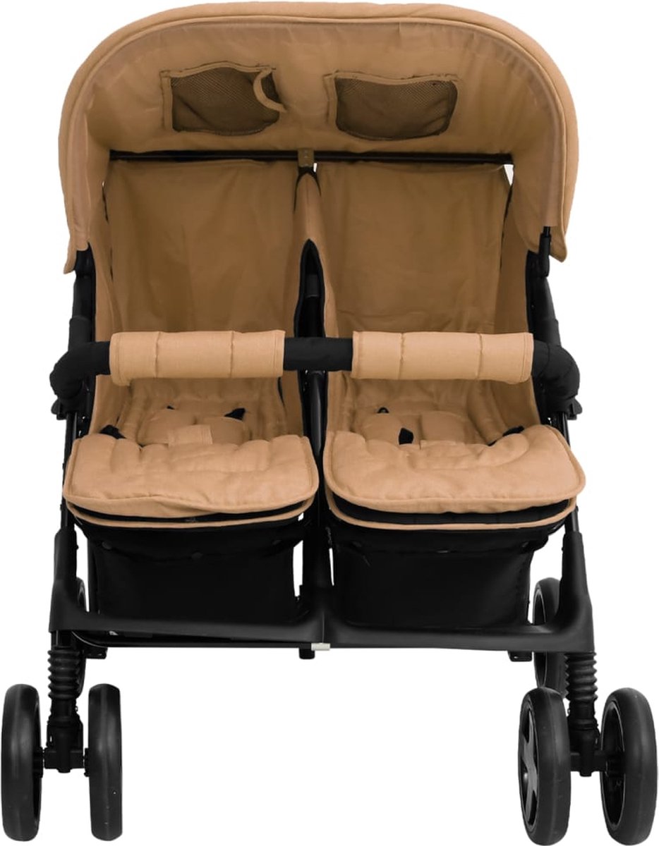 Vidaxl Tweelingkinderwagen Staal Taupe