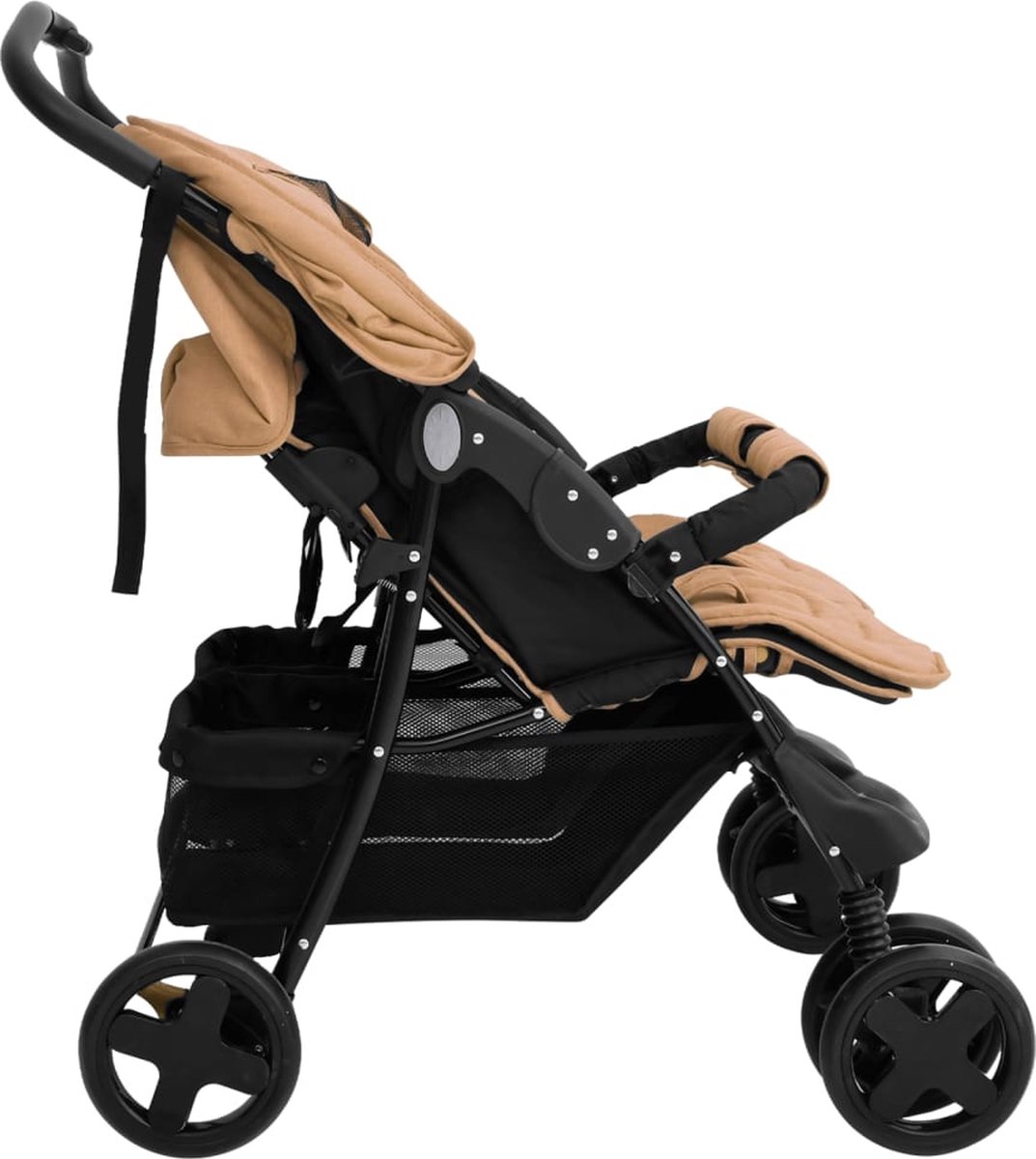Vidaxl Tweelingkinderwagen Staal Taupe