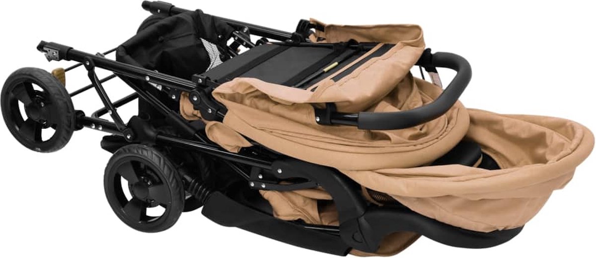 Vidaxl Tweelingkinderwagen Tandem Staal Taupe