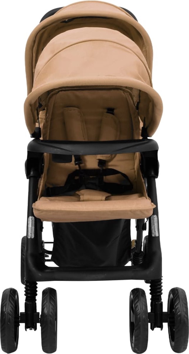 Vidaxl Tweelingkinderwagen Tandem Staal Taupe