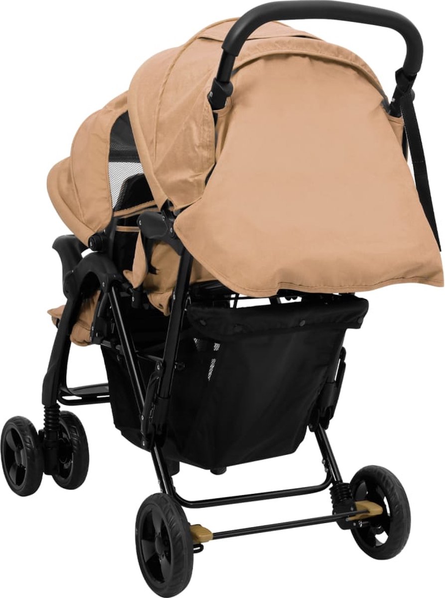 Vidaxl Tweelingkinderwagen Tandem Staal Taupe
