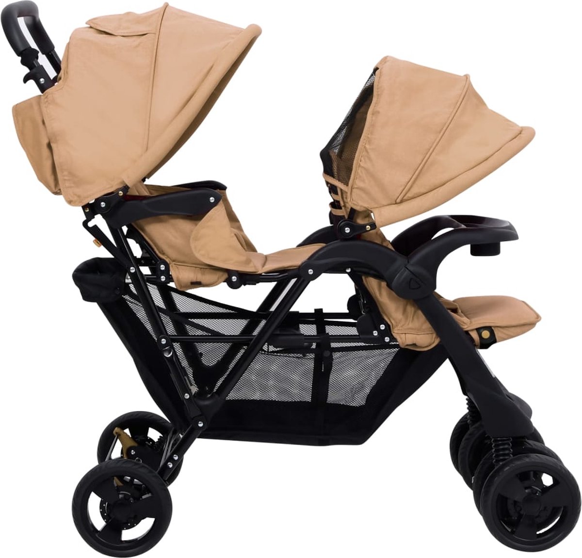 Vidaxl Tweelingkinderwagen Tandem Staal Taupe
