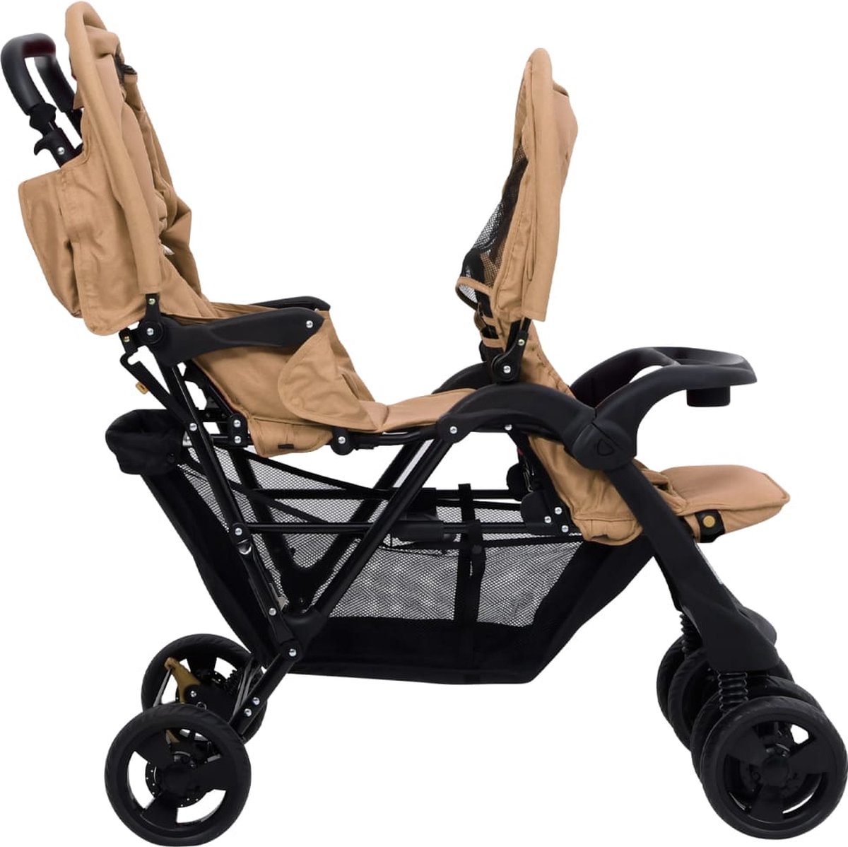 Vidaxl Tweelingkinderwagen Tandem Staal Taupe