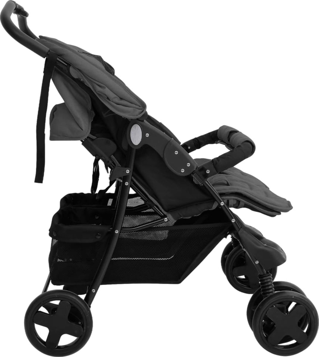 Vidaxl Tweelingkinderwagen Staal Donker - Grijs