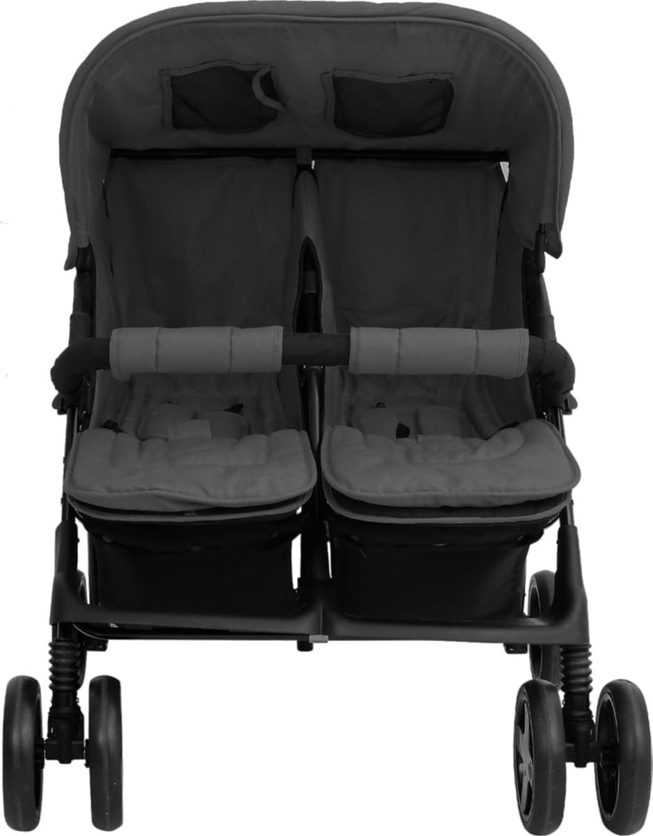 Vidaxl Tweelingkinderwagen Staal Donker - Grijs