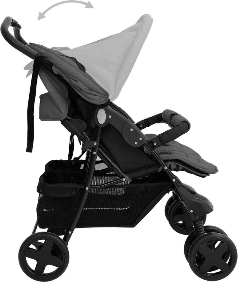 Vidaxl Tweelingkinderwagen Staal Donker - Grijs