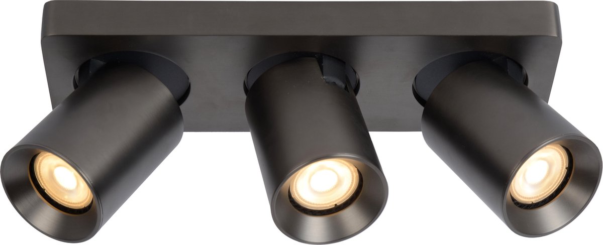 Lucide Nigel - Plafondspot - Led Dim To Warm - Gu10 - 3x5w 2200k/3000k Staal - Zwart