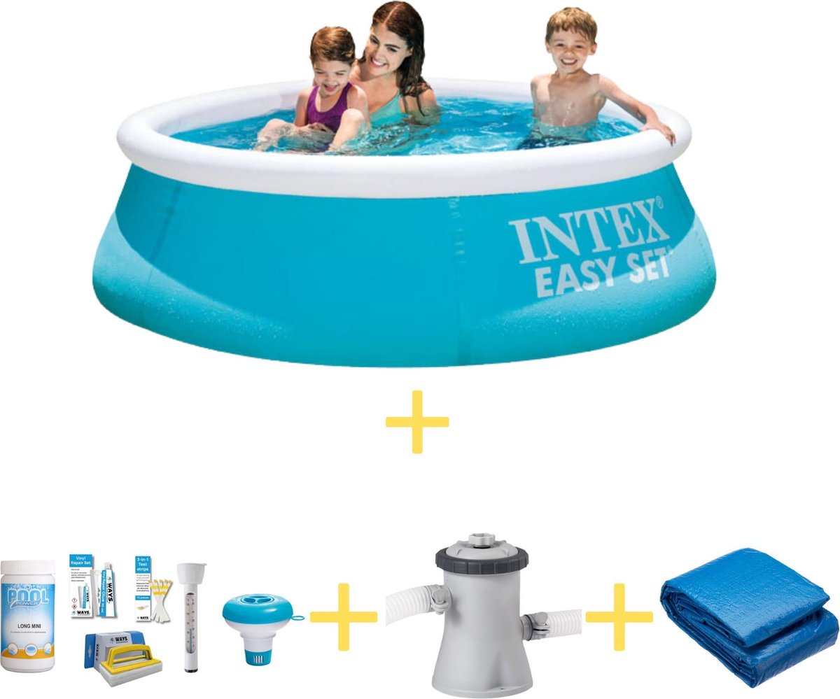 Intex Zwembad - Easy Set - 183 Cm - Inclusief Ways Onderhoudspakket, Filterpomp En Grondzeil - Blauw