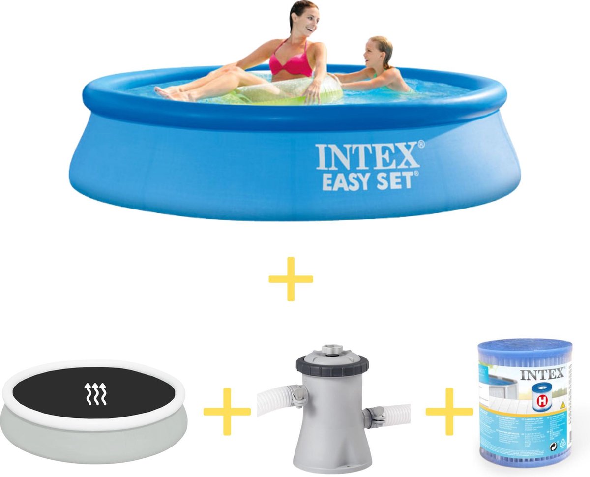 Intex Zwembad - Easy Set - 244 X 61 Cm - Inclusief Solarzeil, Filterpomp & Filter - Blauw