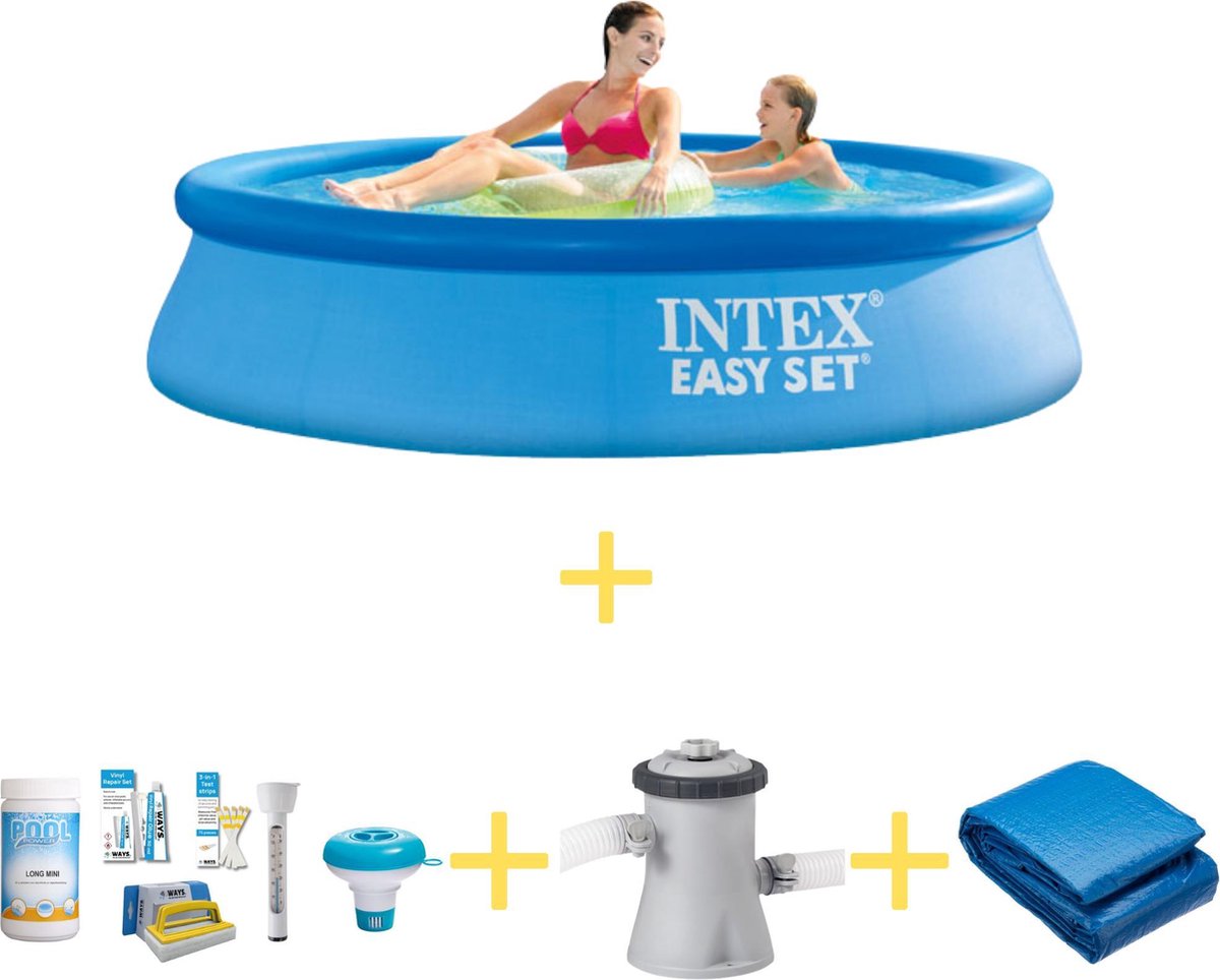 Intex Zwembad - Easy Set - 244 X 61 Cm - Inclusief Ways Onderhoudspakket, Filterpomp & Grondzeil - Blauw