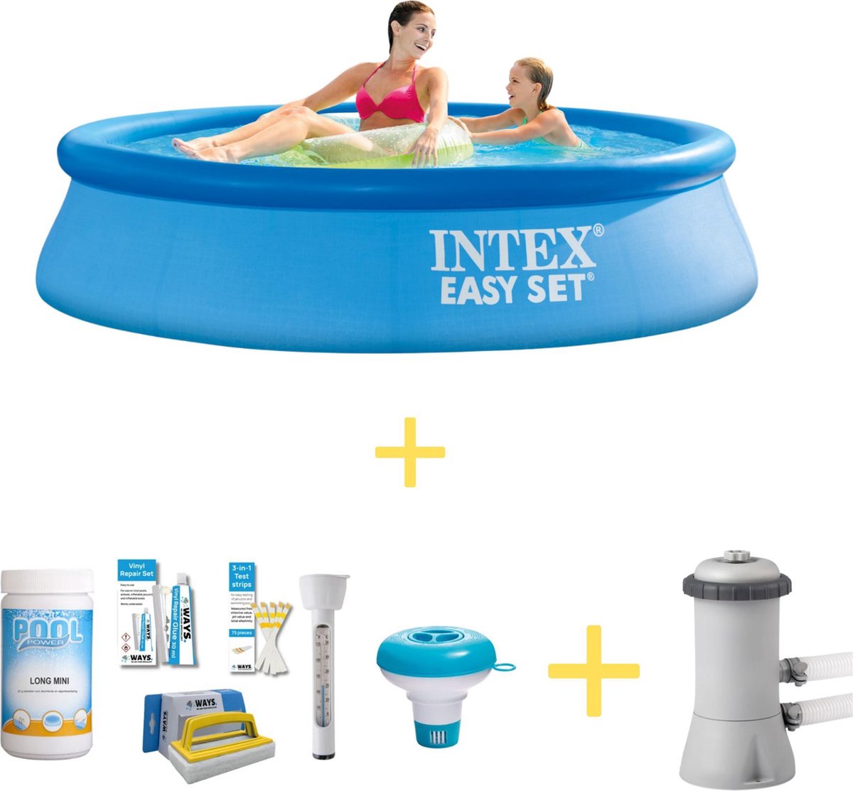 Intex Zwembad - Easy Set - 244 X 61 Cm - Inclusief Ways Onderhoudspakket & Filterpomp - Blauw