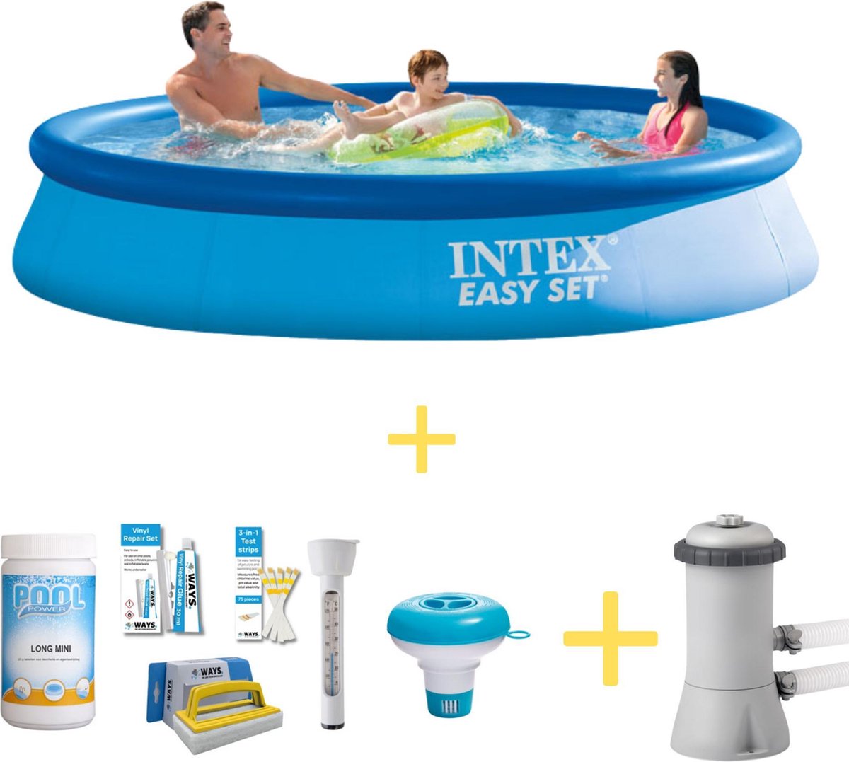 Intex Zwembad - Easy Set - 366 X 76 Cm - Inclusief Ways Onderhoudspakket & Filterpomp - Blauw