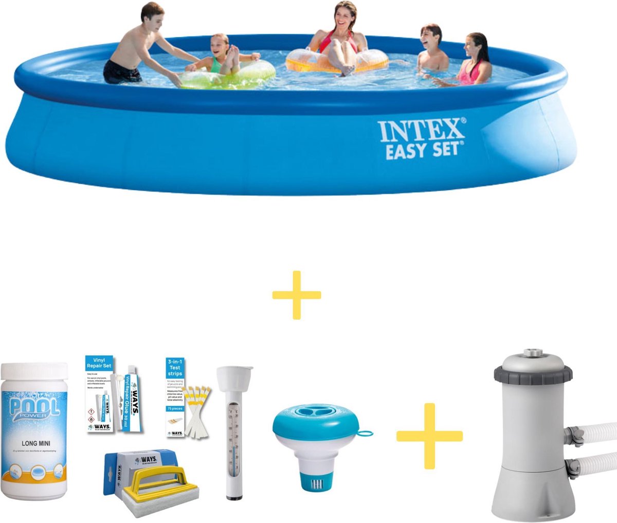 Intex Zwembad - Easy Set - 457 X 84 Cm - Inclusief Ways Onderhoudspakket & Filterpomp - Blauw