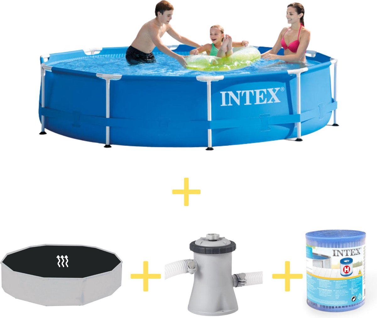 Intex Zwembad - Metal Frame - 305 X 76 Cm - Inclusief Solarzeil, Filterpomp & Filter - Blauw