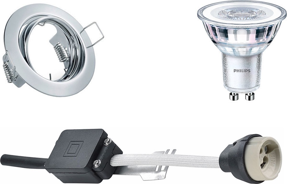 BES LED Led Spot Set - Gu10 Fitting - Inbouw Rond - Glans Chroom - Kantelbaar Ø83mm - Philips - Corepro 840 36d - 3.5w -