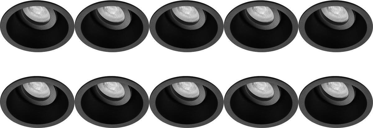 BES LED Spot Armatuur 10 Pack - Pragmi Zano Pro - Gu10 Fitting - Inbouw Rond - Mat - Aluminium - Kantelbaar - Ø93mm - Zwart