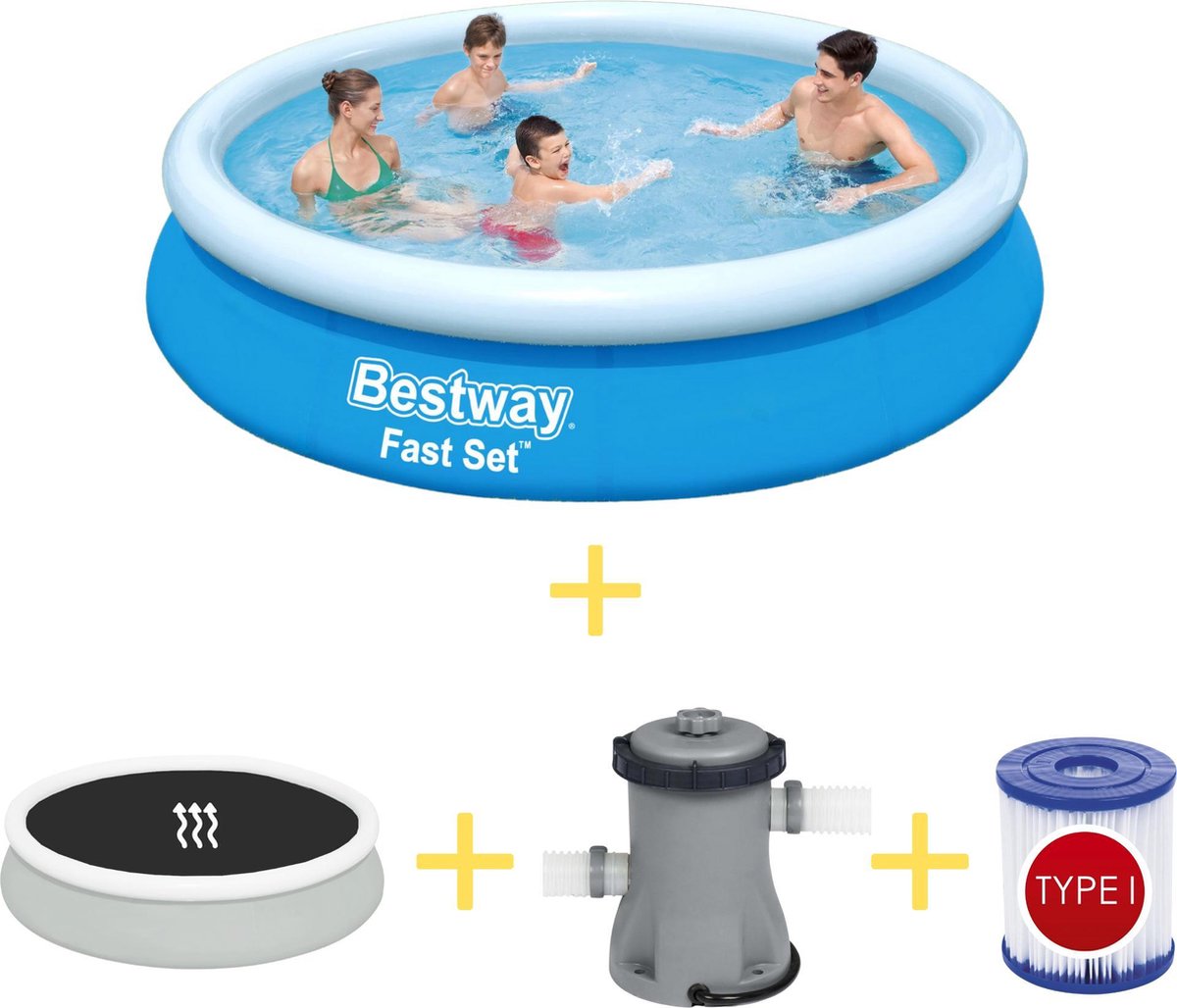 Bestway Zwembad - Fast Set - 366 X 76 Cm - Inclusief Solarzeil, Filterpomp & Filter - Blauw