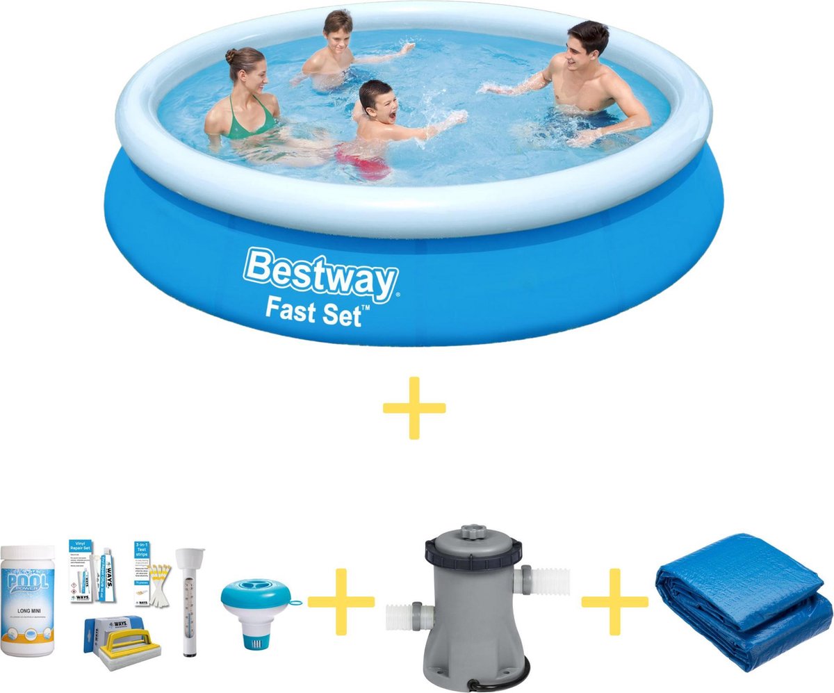 Bestway Zwembad - Fast Set - 366 X 76 Cm - Inclusief Ways Onderhoudspakket, Filterpomp & Grondzeil - Blauw