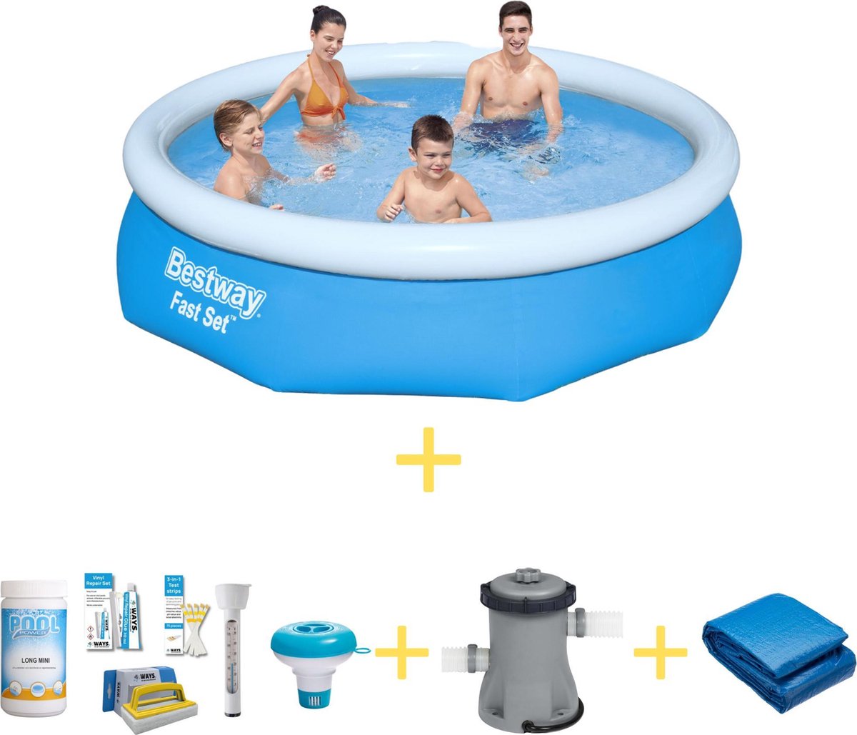 Bestway Zwembad - Fast Set - 305 X 76 Cm - Inclusief Ways Onderhoudspakket, Filterpomp & Grondzeil - Blauw