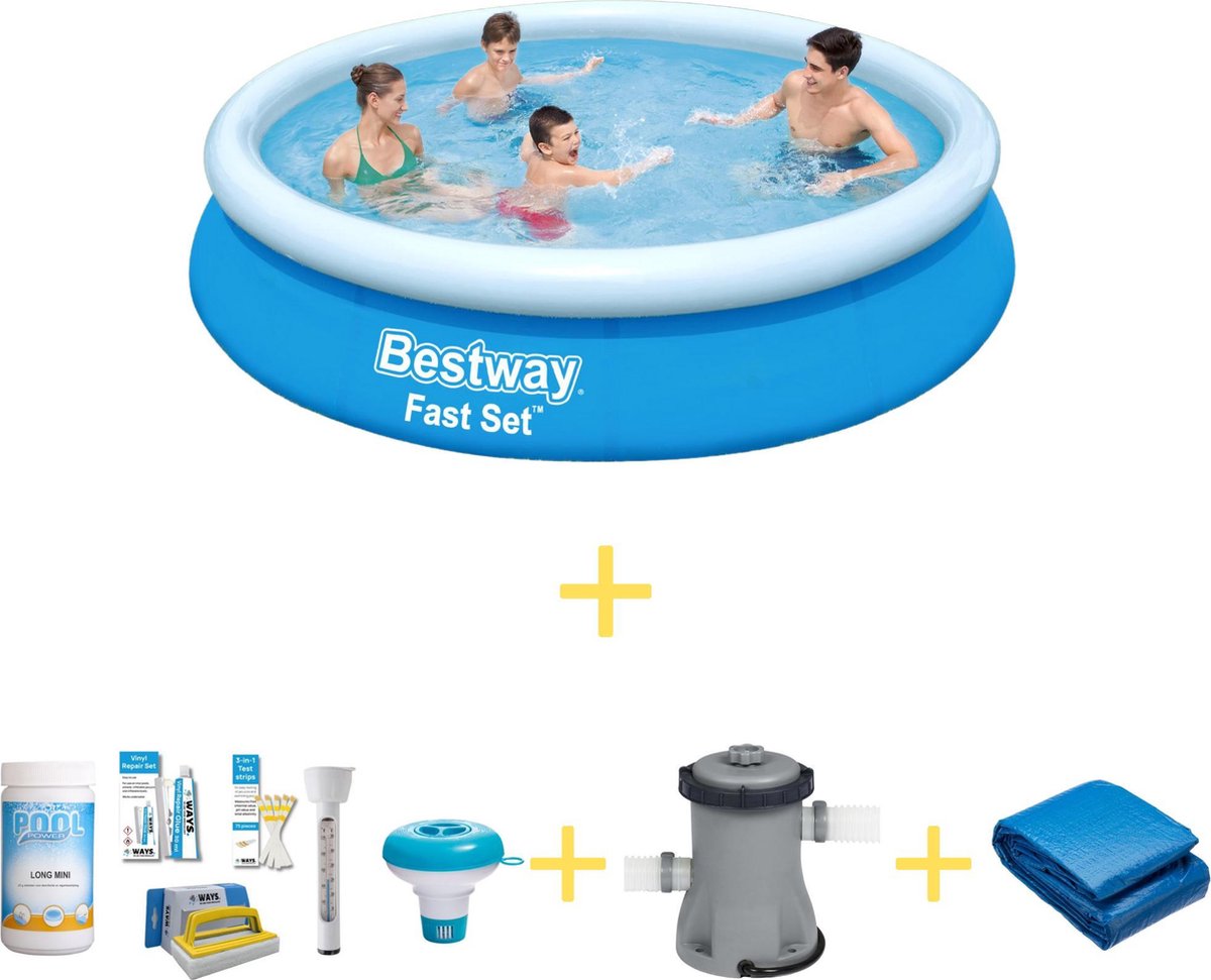 Bestway Zwembad - Fast Set - 366 X 76 Cm - Inclusief Ways Onderhoudspakket, Filterpomp & Grondzeil - Blauw