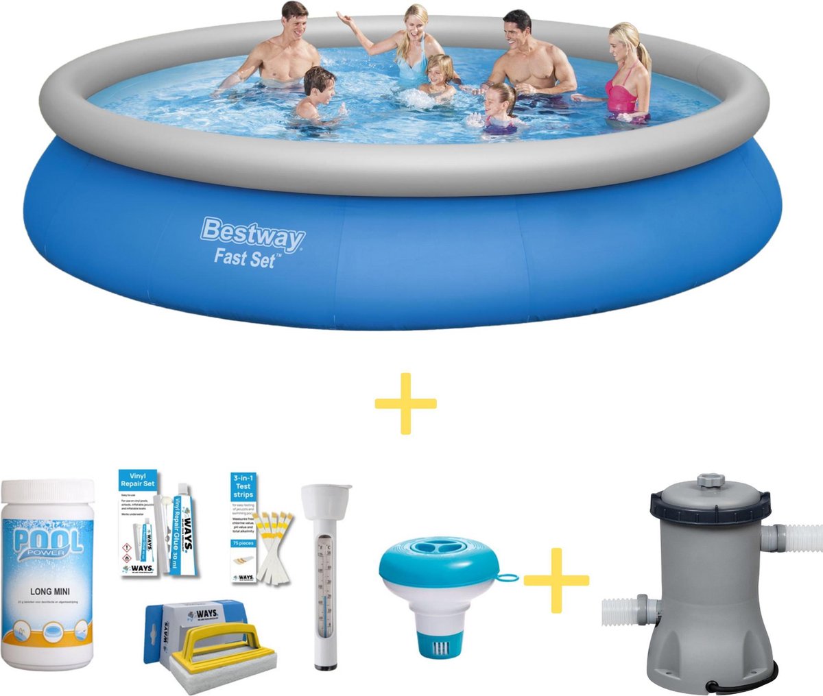 Bestway Zwembad - Fast Set - 457 X 84 Cm - Inclusief Ways Onderhoudspakket & Filterpomp - Blauw