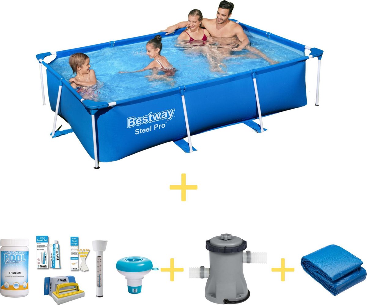 Bestway Zwembad - Steel Pro - 259 X 170 X 61 Cm - Inclusief Ways Onderhoudspakket, Filterpomp & Grondzeil - Blauw