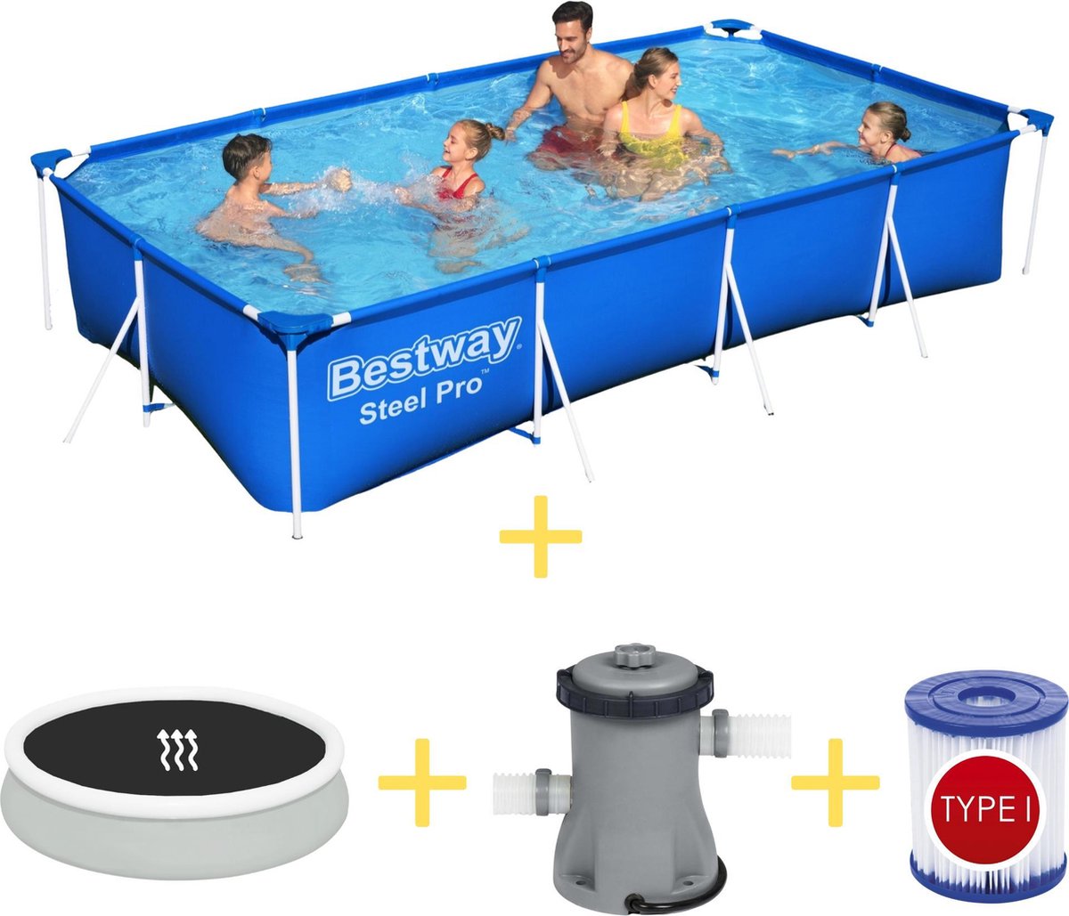 Bestway Zwembad - Steel Pro - 400 X 211 X 81 Cm - Inclusief Solarzeil, Filterpomp & Filter - Blauw