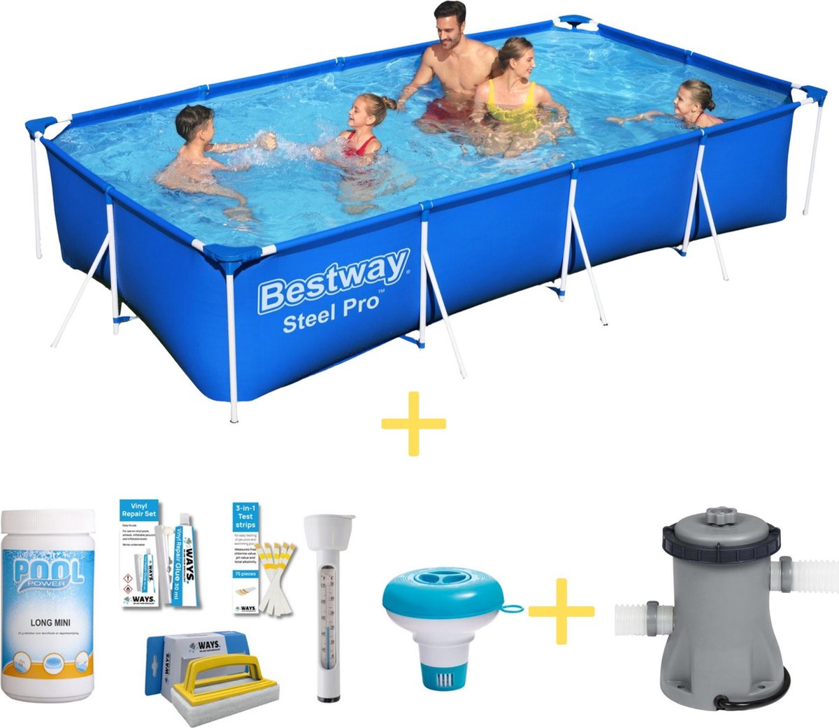 Bestway Zwembad - Steel Pro - 400 X 211 X 81 Cm - Inclusief Ways Onderhoudspakket & Filterpomp - Blauw